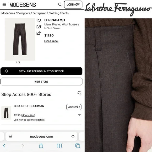 NWT Ferragamo Men’s Pleated Wool Trousers Toni Ganache Brown 52 IT US 36 Pants